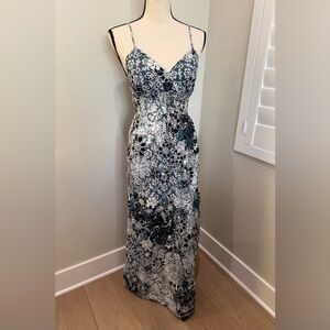She's Cool Maxi | Spaghetti Strap | Navy w/ Blue & White Floral Print | Small |